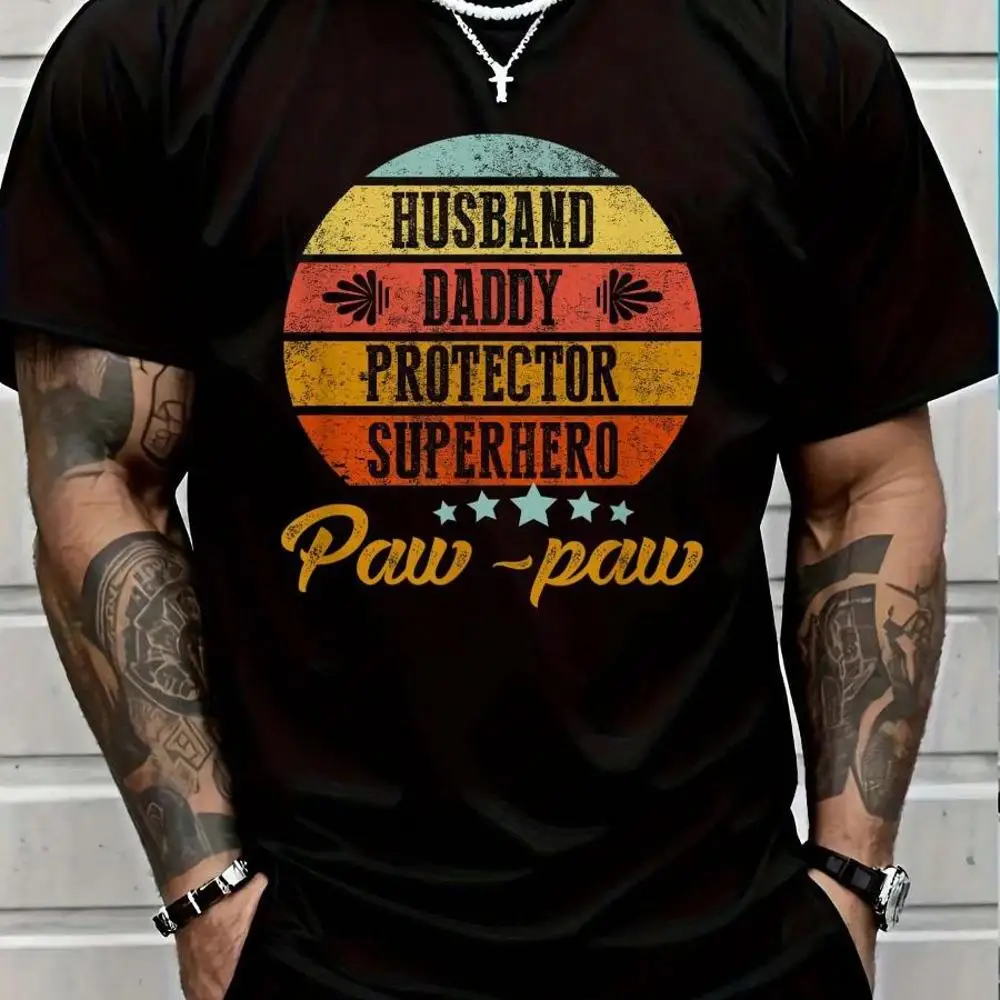 100_ Cotton Father s Day Gifts Papa Husband Daddy Protector Hero Paw-Paw T-Shirt Men s Women s Vintage Summer Vacation Tops Graphic Tee
