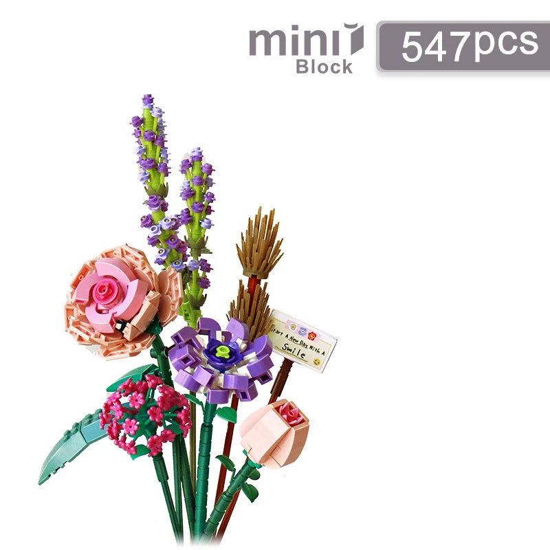 NONE Romantische Rosen, Blumen, Sonnenblumen, Narzissen, Gärten, Haus, Bausteine, klassisches Modell, Mini-Steine, Sets, Kinder-Sets 7