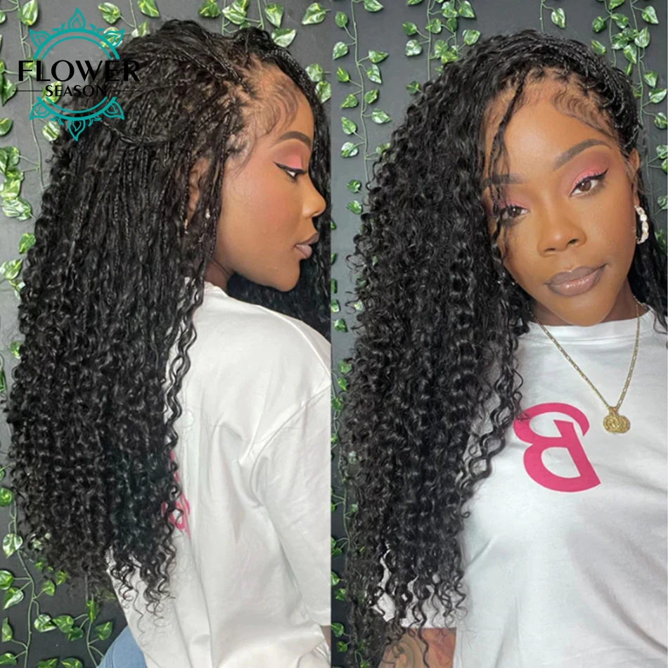 

Boho Box Braids Wig HD Full Lace Braided Wig Human Hair Knotless For Black Women High Density Pre Pluched With Baby Hair