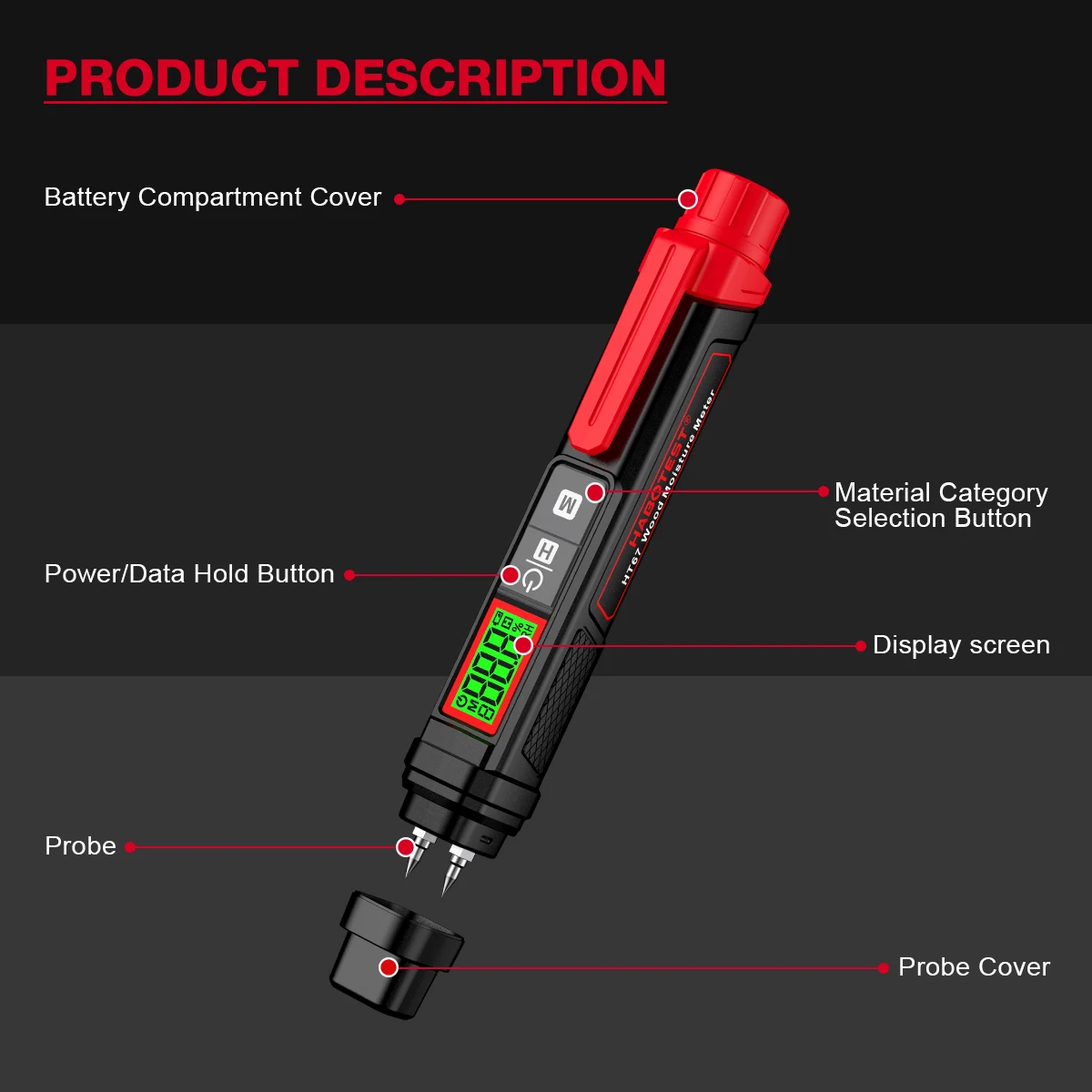 Wood Moisture Meter Portable Pen Type Digital LCD Display Professional Wood Humidity Tester Concrete Cement Brick Moisture Meter