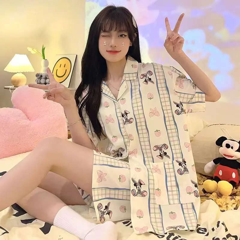 

Популярный модный комплект пижам для женщин больших размеров (до 136 кг), летний, с коротким рукавом, свободный, для дома и общежития