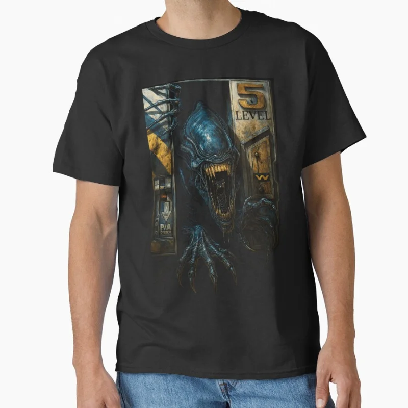 

0909 Alien Xenomorph 80s sci fi Vintage Horro Movie space Hunter Yautja Monster gift T shirt for man Large size Tops 6XL clothes