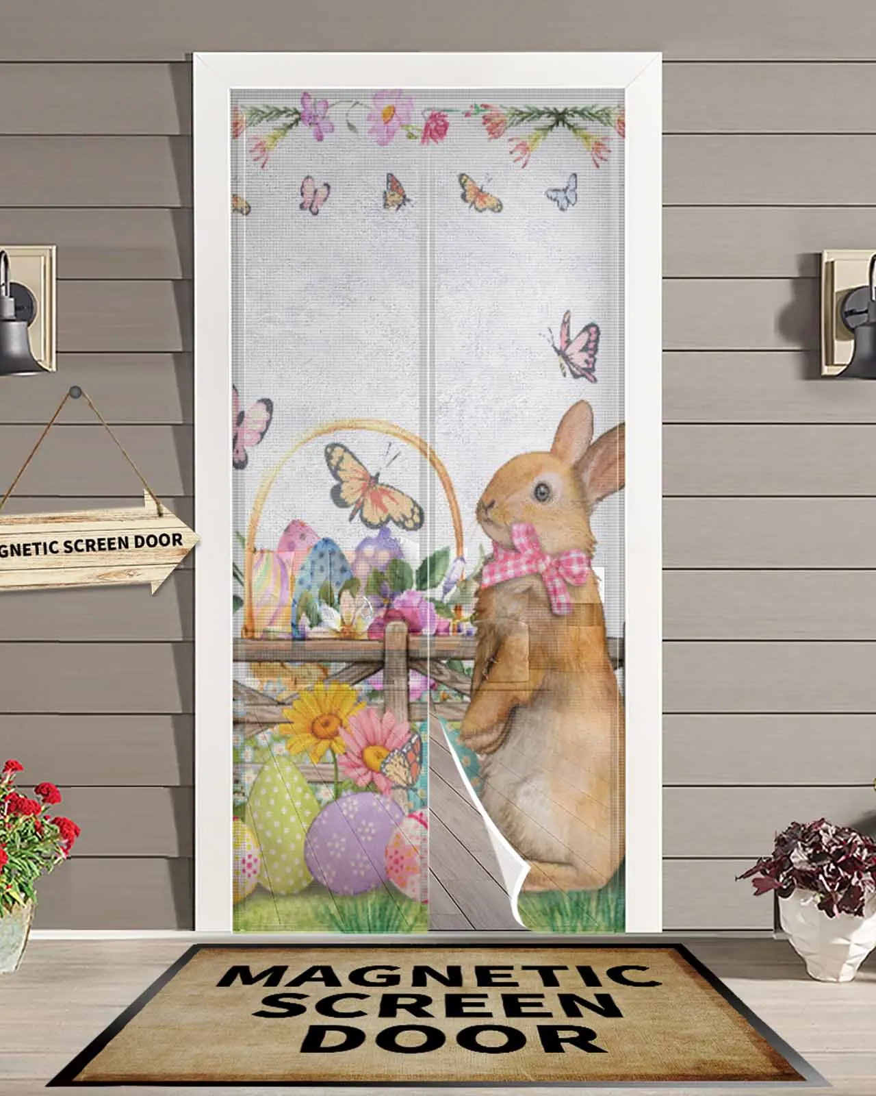 Easter Bunny Eggs Flower Butterfly Summer Magnetic Door Curtain Living Room Bedroom Home Anti-mosquito Screen Door Curtain