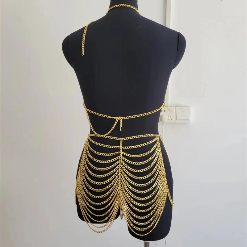 Punk Stil Zwei Stück Set Frauen 2024 Sommer Strand Tragen Körper Kette Hohl Nachtclub Sexy Passenden Sets Schmuck Y2K zubehör – Detail 5