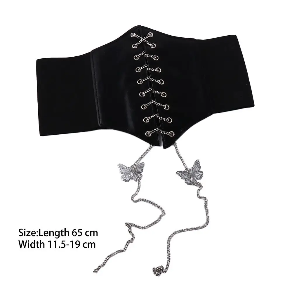 Simple Female Corset Dress High Waist Korean Cummerbunds Waist Belt Butterfly Chain Female Waistband