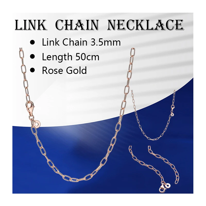 

Link Chains Necklaces For Women Fine Jewelry 14K Rose Gold Silver 925 Original Lobster Clasp LOGO Circle Tag Choker Collier 50cm