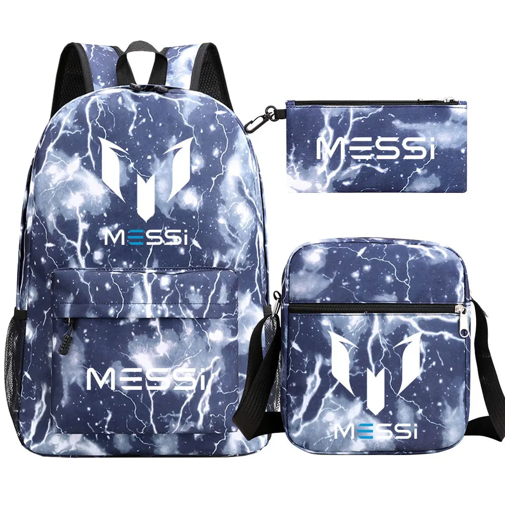 3pcs Football Messi Backpack Children\'s School Backpack Women Men Travel Laptop Teens Mochilas Students Totes Sac