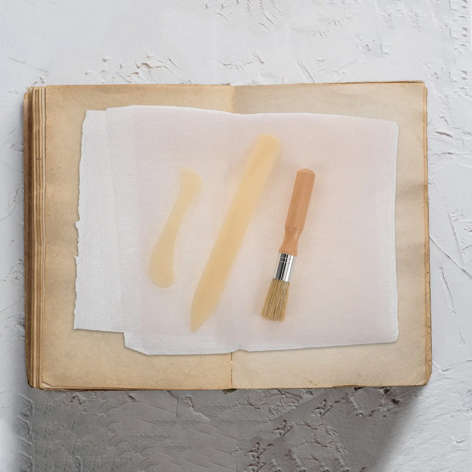 

1Set Book Binding Repair Kit for Ancient Texts Includes Binding Cloth Wooden Cradle Tools All in One Book Restoration Set