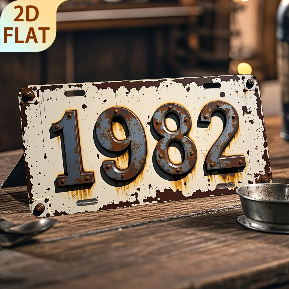 2D Flat - Vintage 1982 Metal Sign - Rustic Aluminum Wall Decor, 6x12 Inches, 2D Flat HD Printing, Distressed Finish with Bold Nu