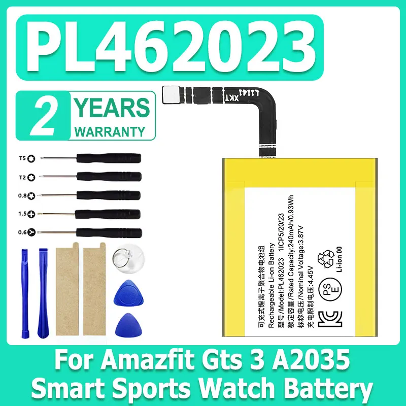 

Brand-New 240mAh PL462023 Polymer Li-Ion Battery Cell For Amazfit Gts 3 A2035 Smart Sports Watch + Free Tools