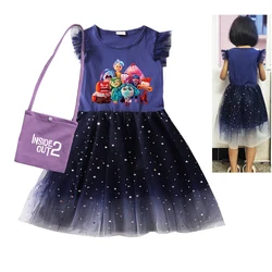 Kids Girls Joy Cartoon Inside Out 2 Dress Summer Clothes Sleeveless Mesh Princess Dresses Baby Flower Birthday Party Vestidos