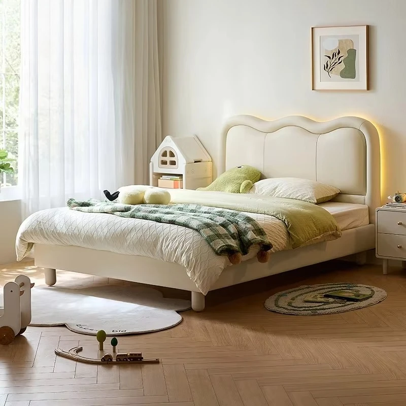 LINSY Lovely Kids Furniture Leather Headboard Single Bed With Light PC177-A