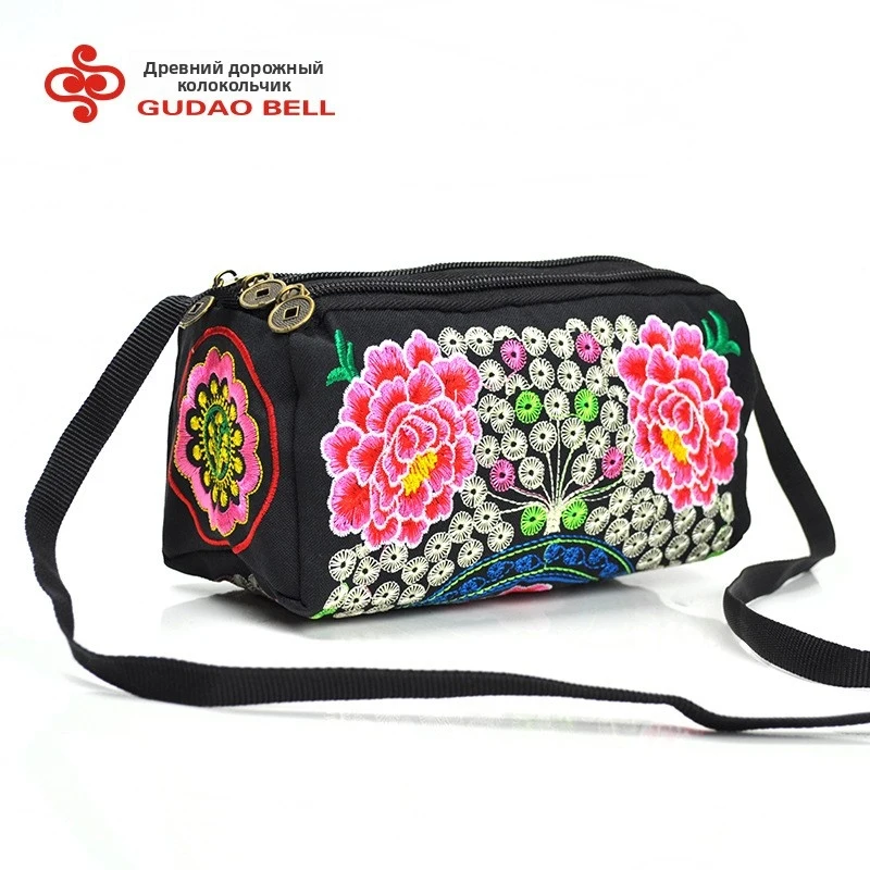 

Market stall bag, Yunnan ethnic style embroidered bag, embroidered three-zipper wallet, single-shoulder crossbody women's bag