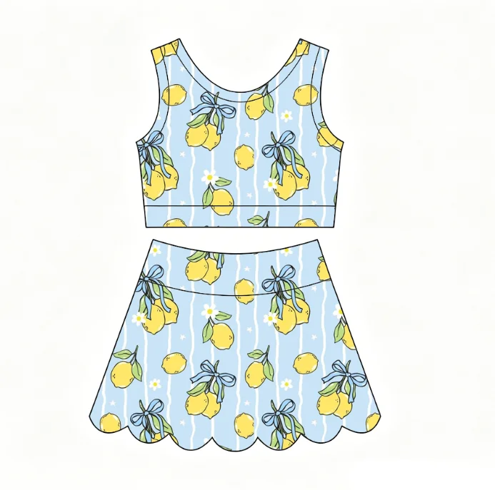 Boutique Girls Set camisole top with short skirt popsicle fruit and animal prints custom wholesale