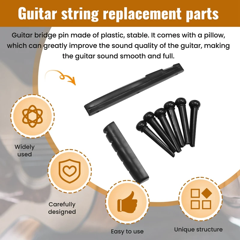 10 Set Guitar String Pegs Replacement Parts Acoustic Guitar Bridge Pins With Guitar Bridge Saddle Nut Kits Tools Black