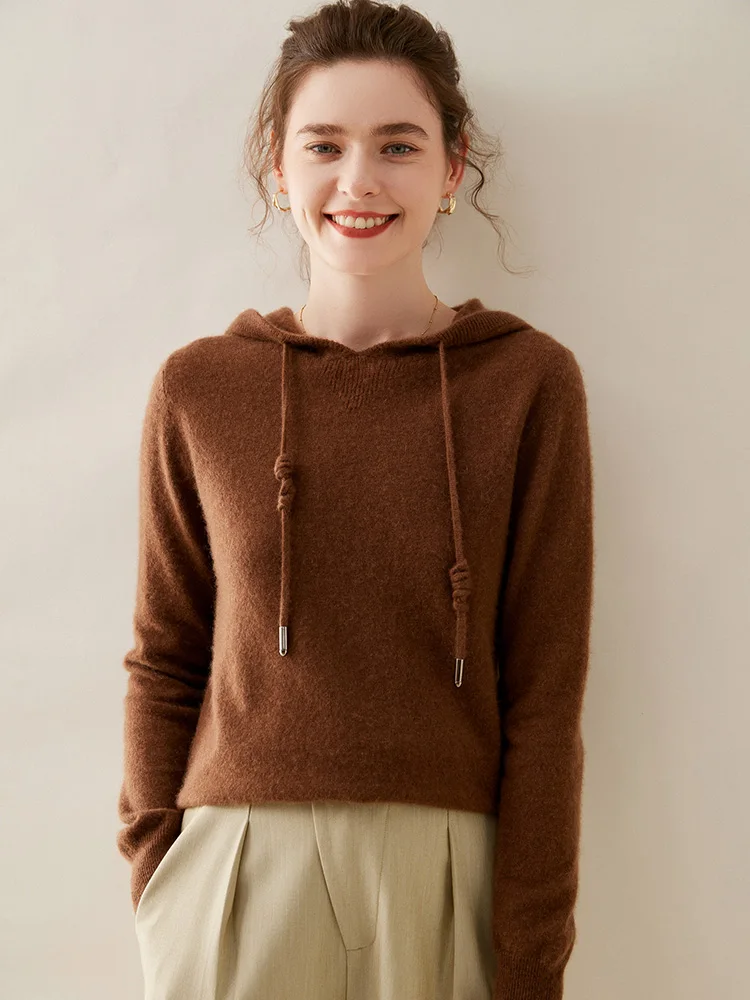 ADDONEE, Jersey con capucha de Cachemira de 100% para mujer, suéter de Otoño Invierno, estilo informal, prendas de punto de Cachemira de manga larga, Tops con capucha