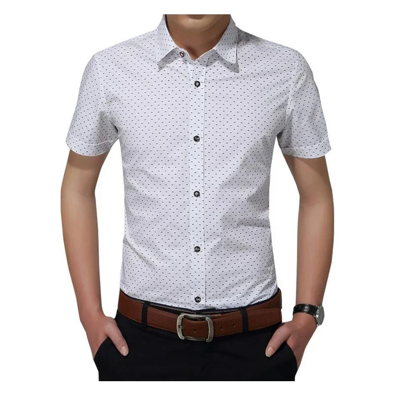 

High Quality Men's Shirt 2022 New Summer Fashion Cotton 100% Men Social Shirt Mens Short Sleeve Shirts Man Polka Dot Clothing