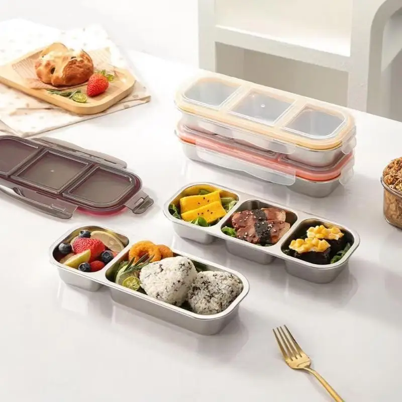 Leak-proof 304 Stainless Steel Mini Divided Lunch Box Microwaveable Reusable Food Container for Home Light Meal Prep