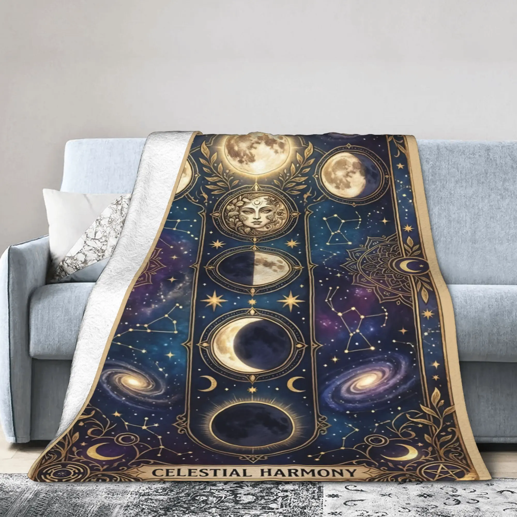 Sun and Moon Blankets Coral Fleece Plush Summer Air Conditioning Magic Tarot Cards  Multifunction Warm Throw Blankets for Home