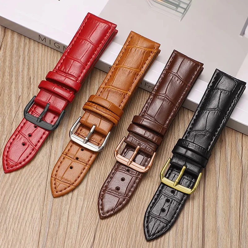 Leather Watch Strap 16mm 18mm 20mm 22mm 24mm Watchband For Women Men Watch Accessories Solid Buckle Black Brown