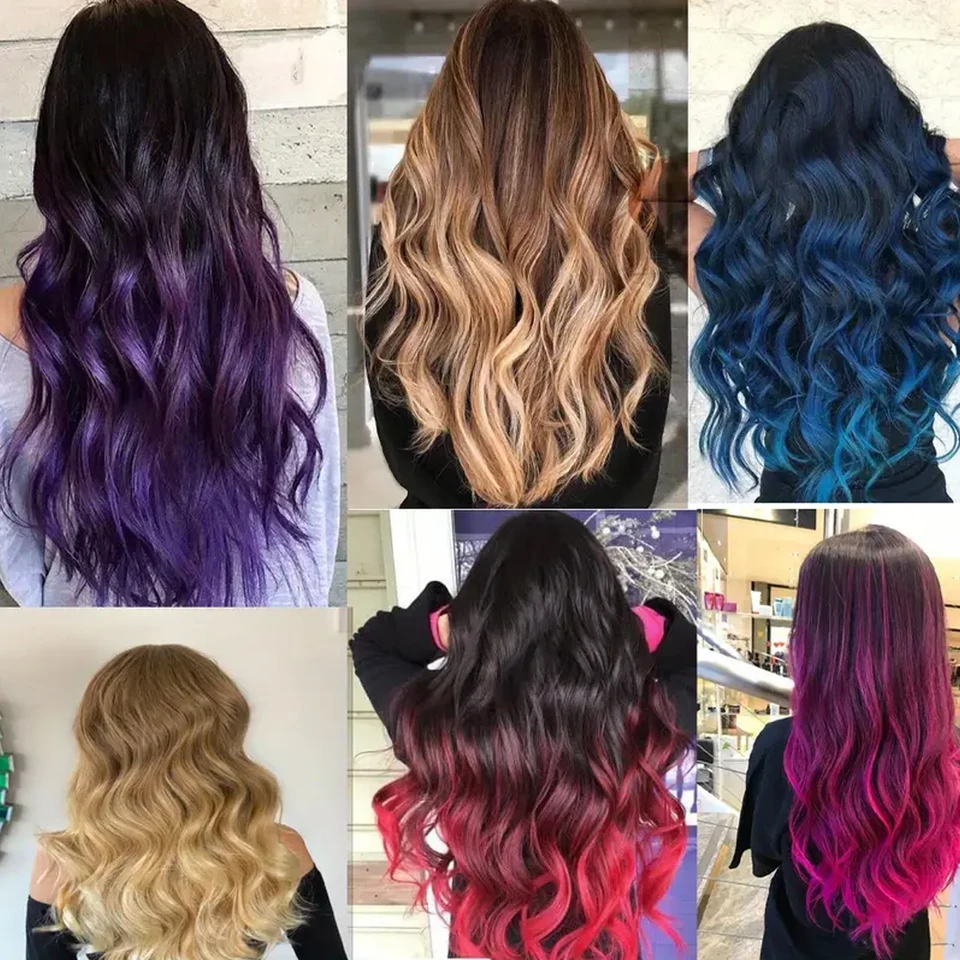 Extensión de cabello rizado largo con clips de 24 pulgadas, ombre de dos tonos, sintética gruesa (negro a rojo oscuro) 6