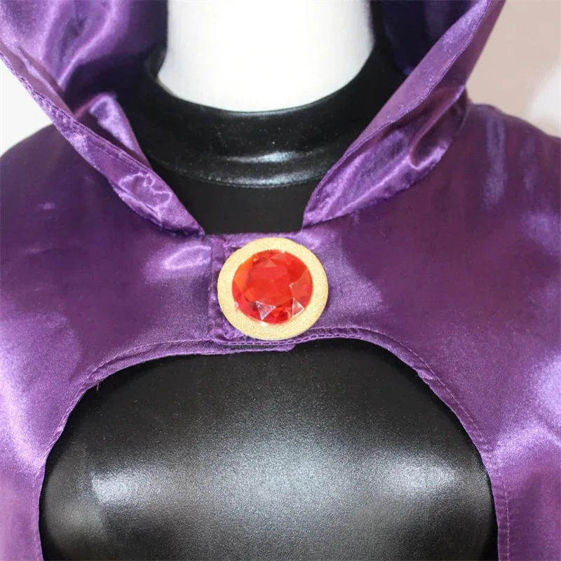 تين تيتانز رافين أزياء تنكرية شعر مستعار ديلوكس بذلة حزام الأرجواني عباءة هالوين موحدة للنساء ir;l5