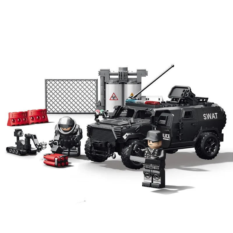 Blocs de construction militaires, figurines des forces spéciales, soldats, police municipale, véhicules blindés, blocs de construction assemblés, jouets pour garçons