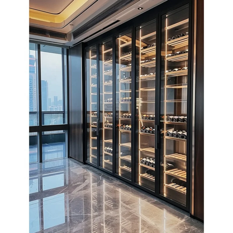 custom.Customized Led Lighting High-end Living Room Home bar Glass showcase Stainless Steel Wine Cabinet