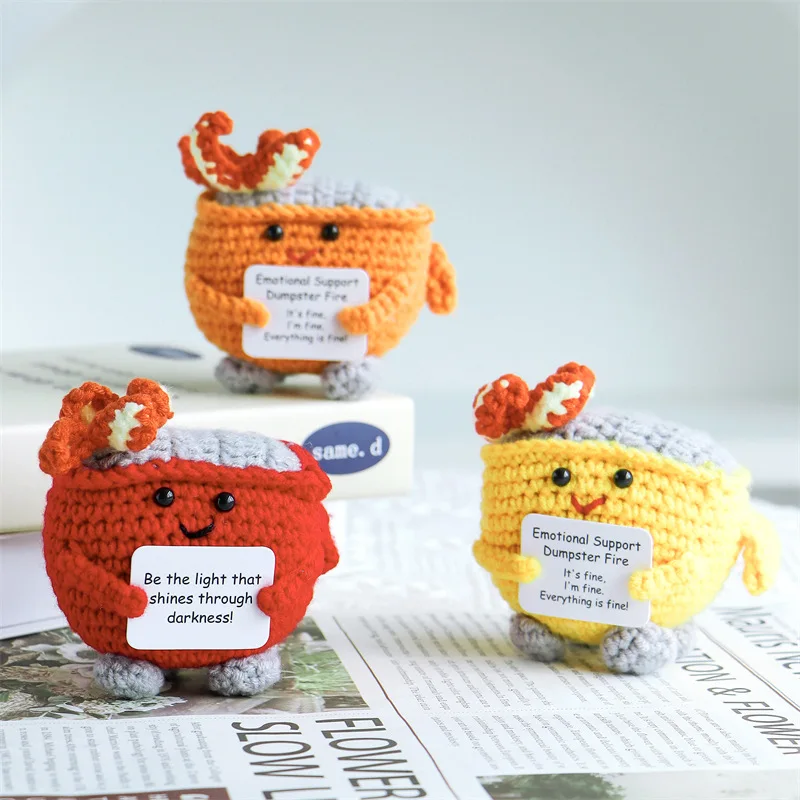 Cute Emotional Support Crochet Dumpster Fire Home Room Decor Funny Dumpster Handmade Knitting Doll Toy Ornament Christmas Gift