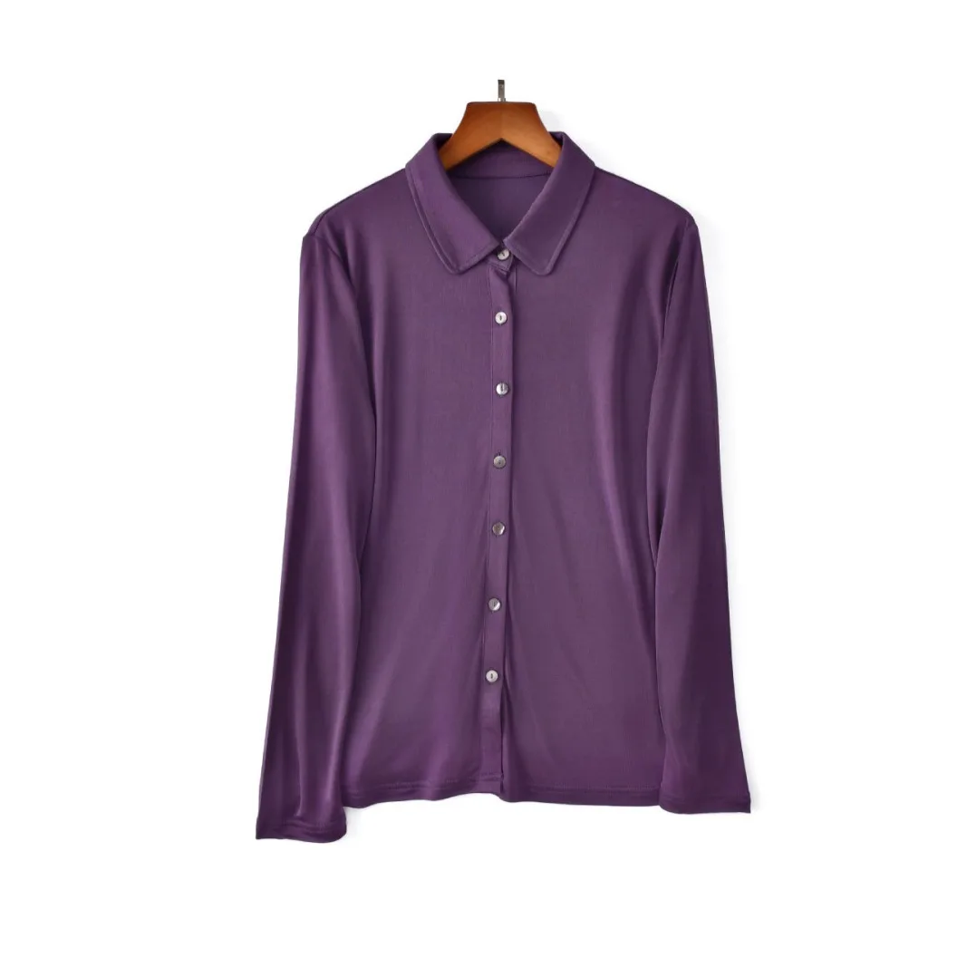 Yuyue 2024 New Leisure Lapel Silk Cardigan Long Sleeve Fashion High Sense Single-breasted Mulberry Silk Shirt Big Size