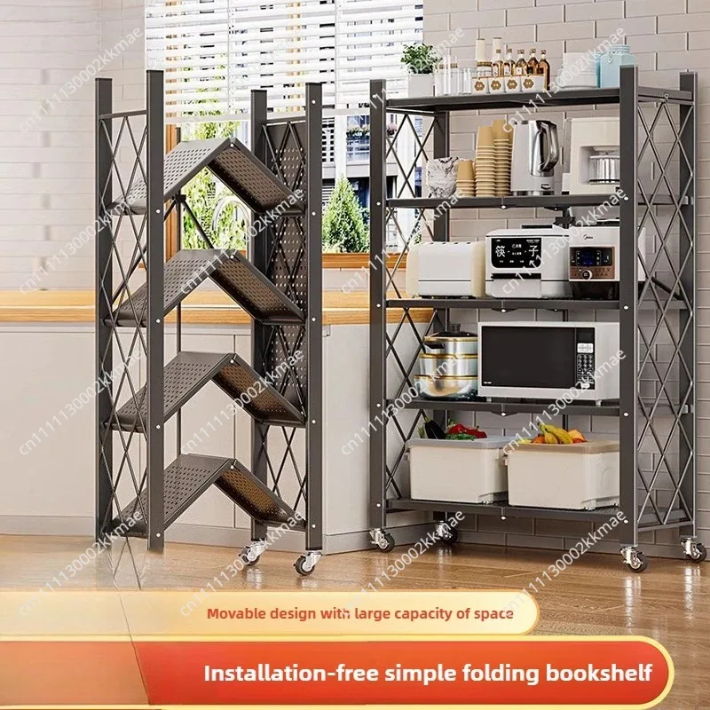Household Installation-free Simple Folding Rack Kitchen Floor Removable Storage Rack Wrought Iron Multi-layer Storage Racks