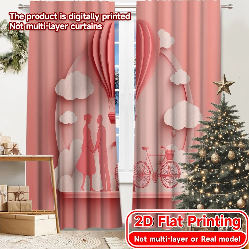 2D Flat Printing,2pcs Love In Air Chic Chic Curtains Semi-Sheer Curtains Art Deco Festive Suitable for Living Room & Office