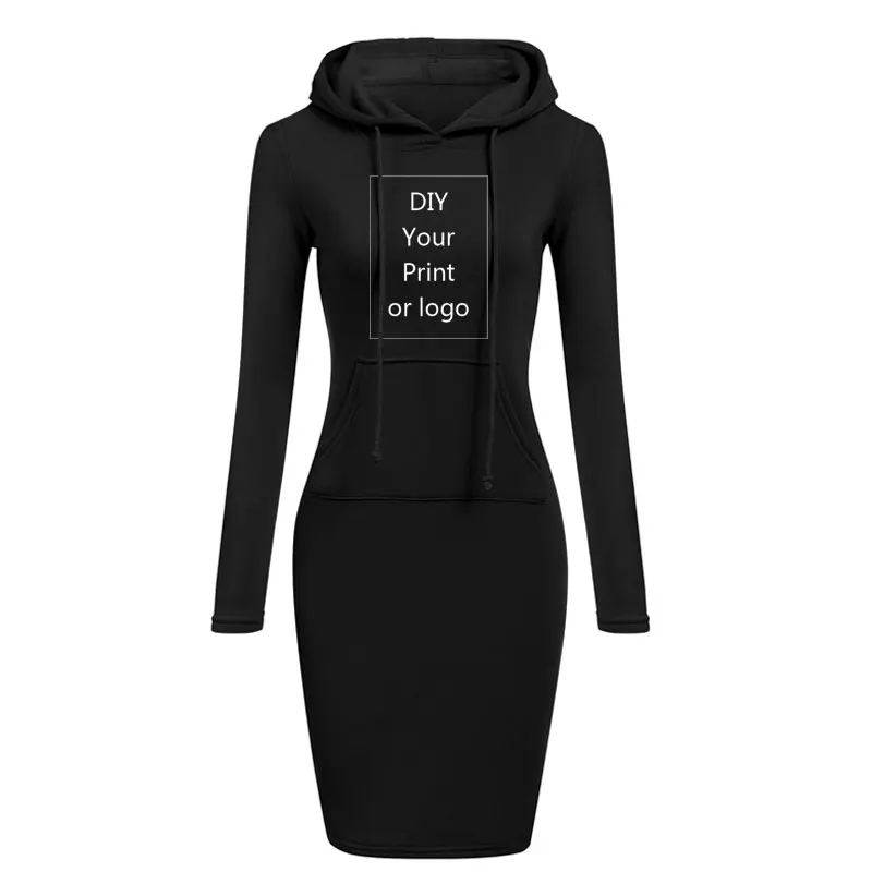 2022 New Customized Print DIY Your like Photo or Logo Women Hooded long Sleeve Girls female Sexy Dress Clothing Bodycon Dresses