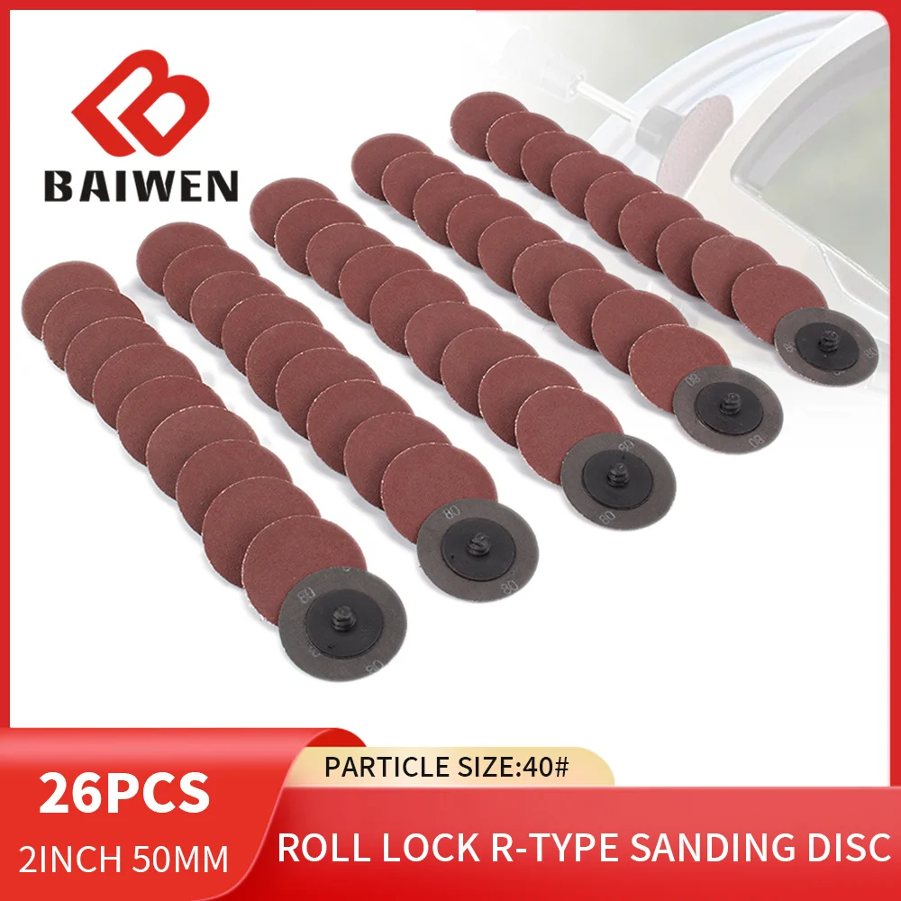 

26pcs 2inch Sanding Discs Round Shape Sandpaper 40 Grit Roll Lock R-Type sander Disc With 1/4 Inch Shank For Grinder Rotary Tool