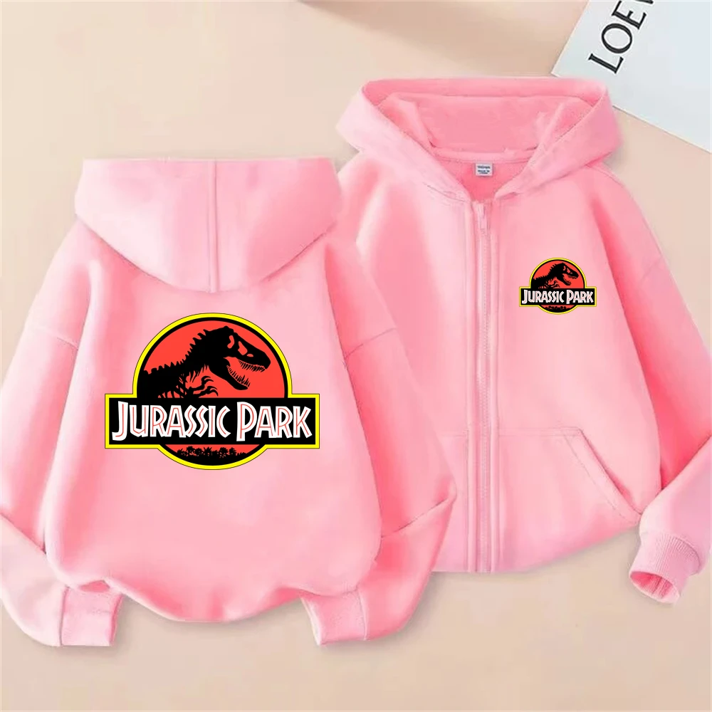 Jurassic Park dinosaur boy black Girls Hoodie tops Suitable age 3-12 Children's Sweatshirt coat Autumn Zipper style Clothing