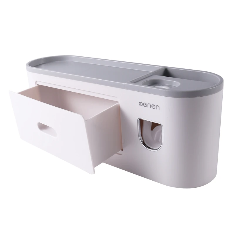 Multifunctional Wall-Mounted Toothbrush Holder, Automatic Toothpaste Squeezer, Bathroom Storage Box With Drawer