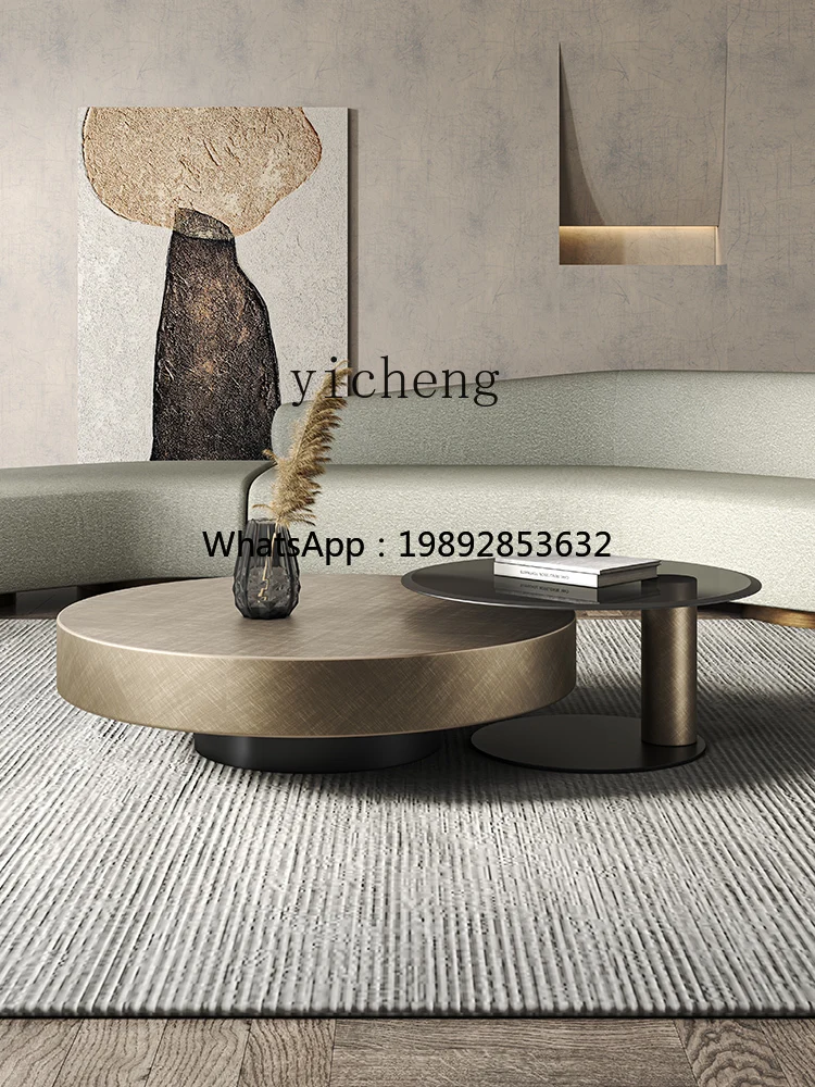 Z1 Small round Small Apartment Living Room Light Luxury Modern Bronze Stainless Steel Stone Plate Side Table
