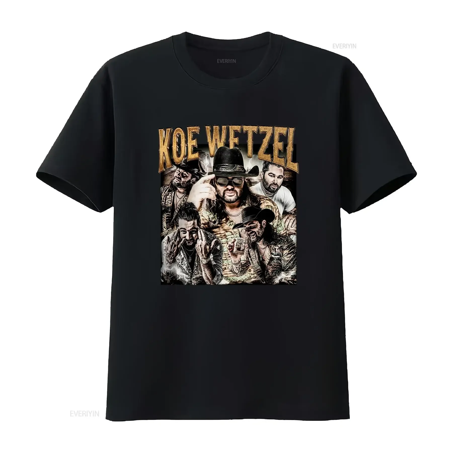Vintage Koe Wetzel Country Music Singer Print Casual T Shirt vintage Washed Versatile Stretched Top For Everyday Wear Stylish