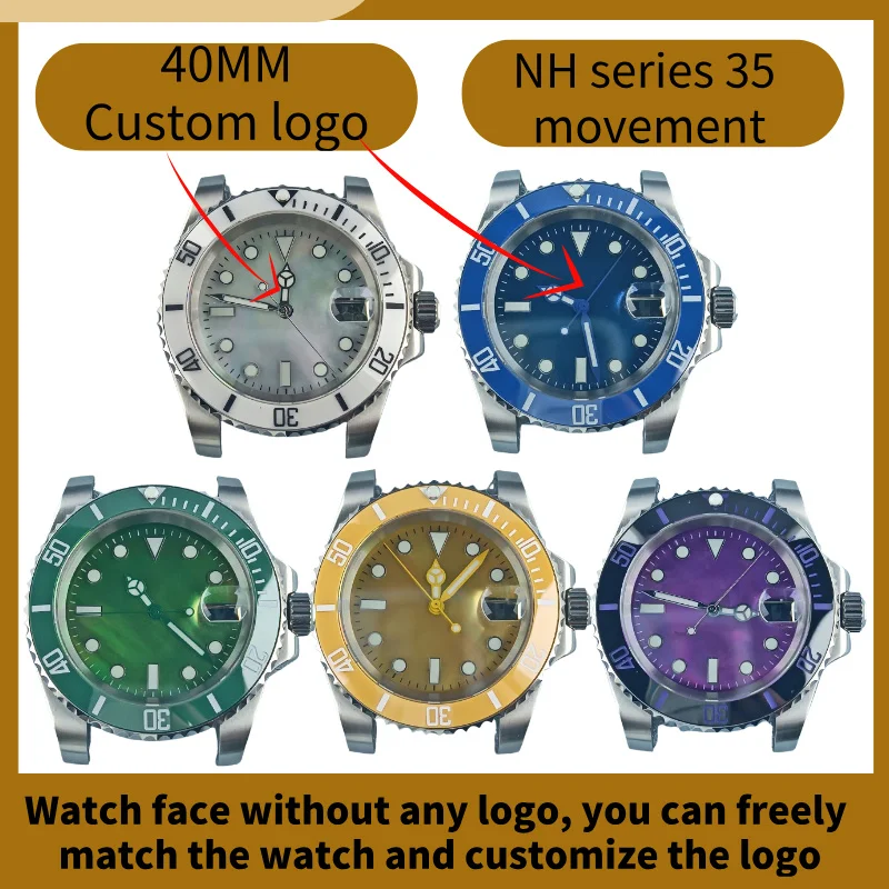 40mm NH35 NH36 Silver watch case suitable for NH35 movement mounting 316L stainless steel sapphire glass 100m waterproof