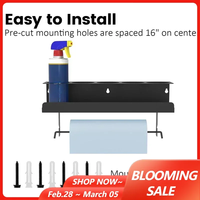 Porte-bouteille de pulvérisation à 5 bouteilles, support de rangement de bouteilles de peinture avec porte-serviettes en papier, espace de travail, organisateur d'outils à usage domestique