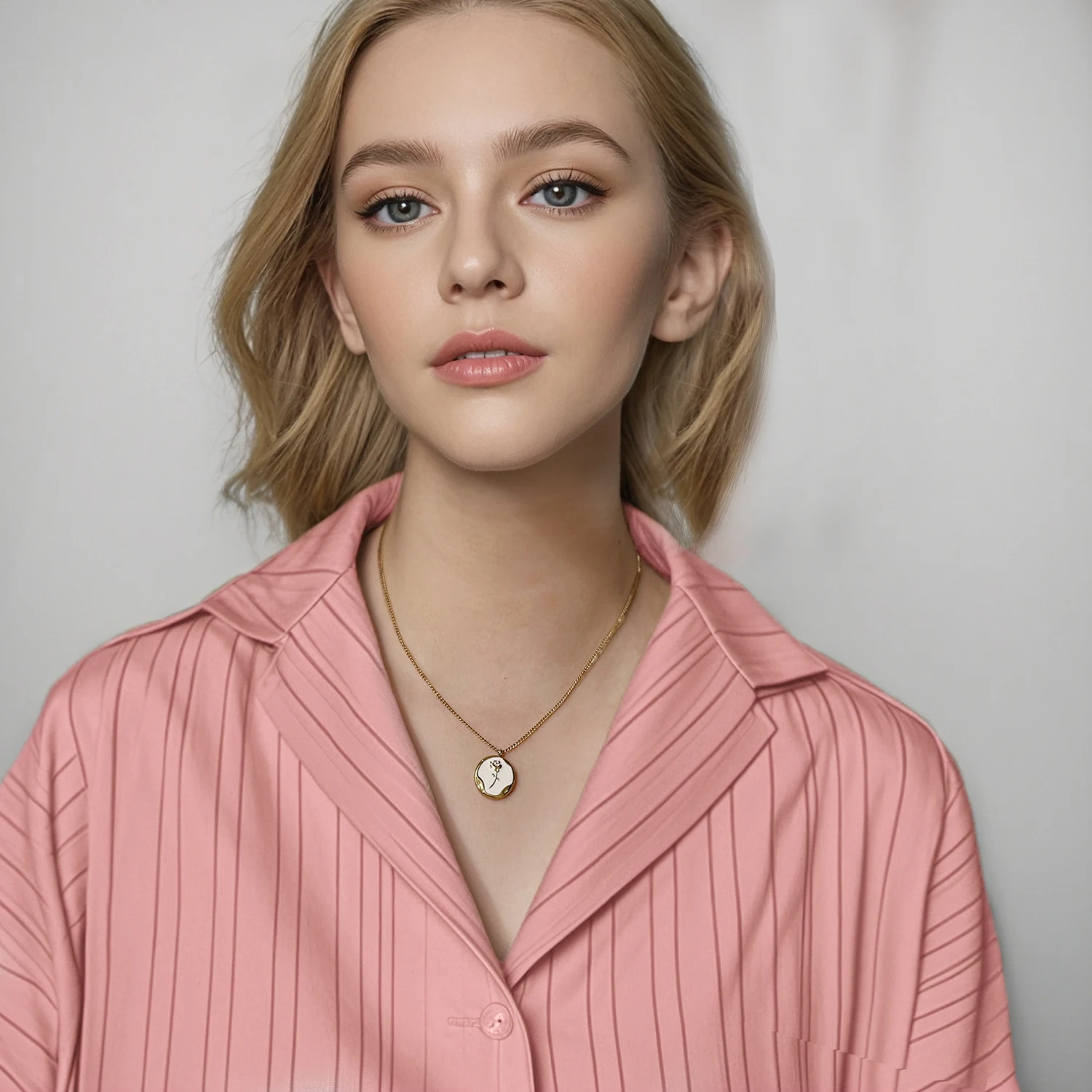 Rose Patterned Circular Pendant Necklace for Women, Finely Polished Stainless Steel Enamel Craftsmanship Jewelry