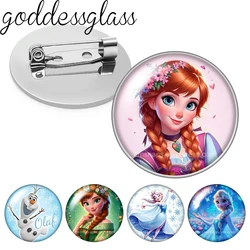 Princess Elsa&Anna Olaf Photo Glass cabochon Brooch pinback button Bag Clothes Denim Jeans Lapel Pin Badge Jewelry
