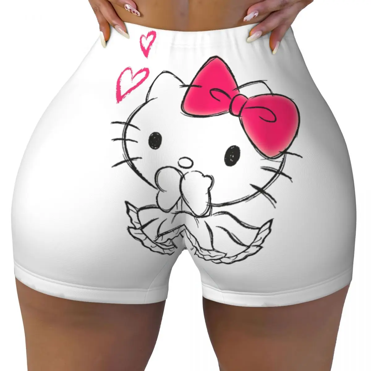 Woman Fitness Yoga Tight Shorts Hello Kitty Girly Hearts Honey Peach Hip Shorts Fitness Wear