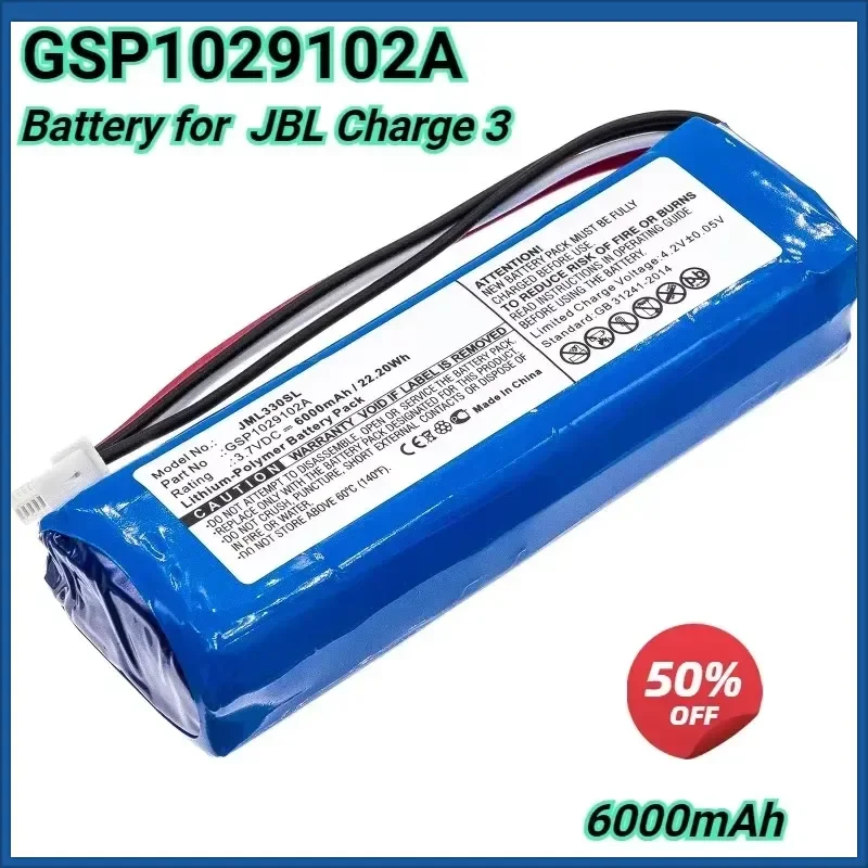 3.7V 6000mAh Battery for JBL Charge 3 GSP1029102A For Charge3 Stealth Edition Batteria High Qualty view 4