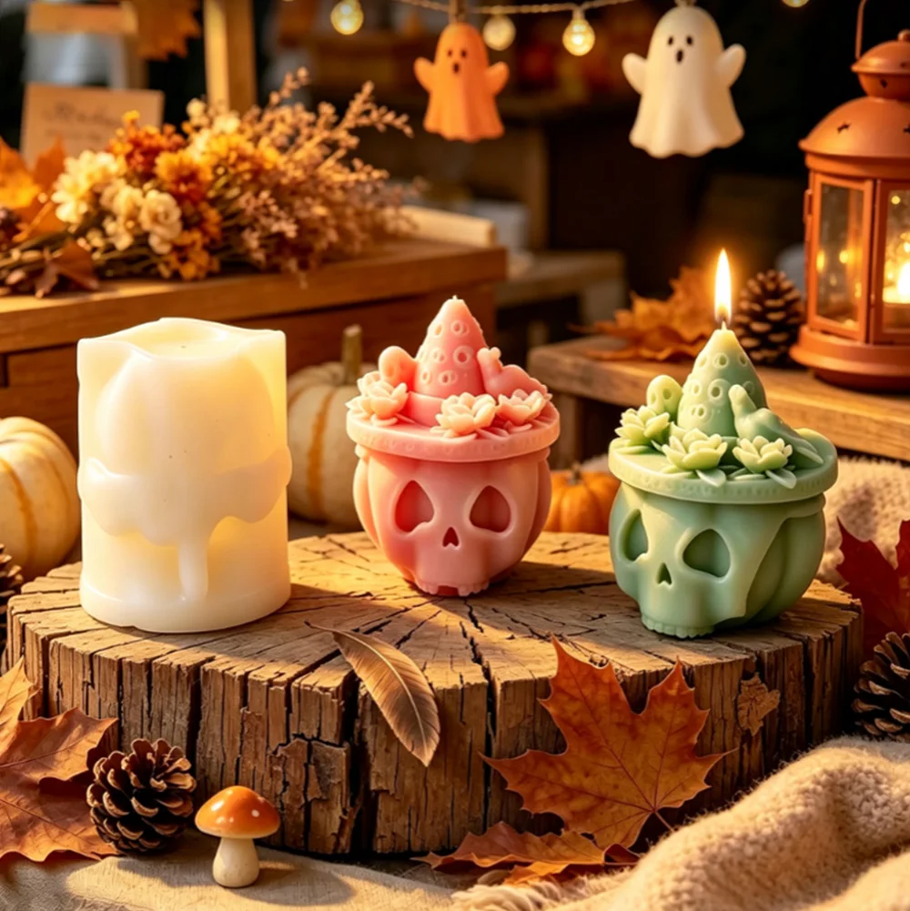 Halloween Skull Wizard Hat Silicone Candle Mold, DIY Skull Candle Mold, Gypsum Resin Candle, Festival Home Decoration