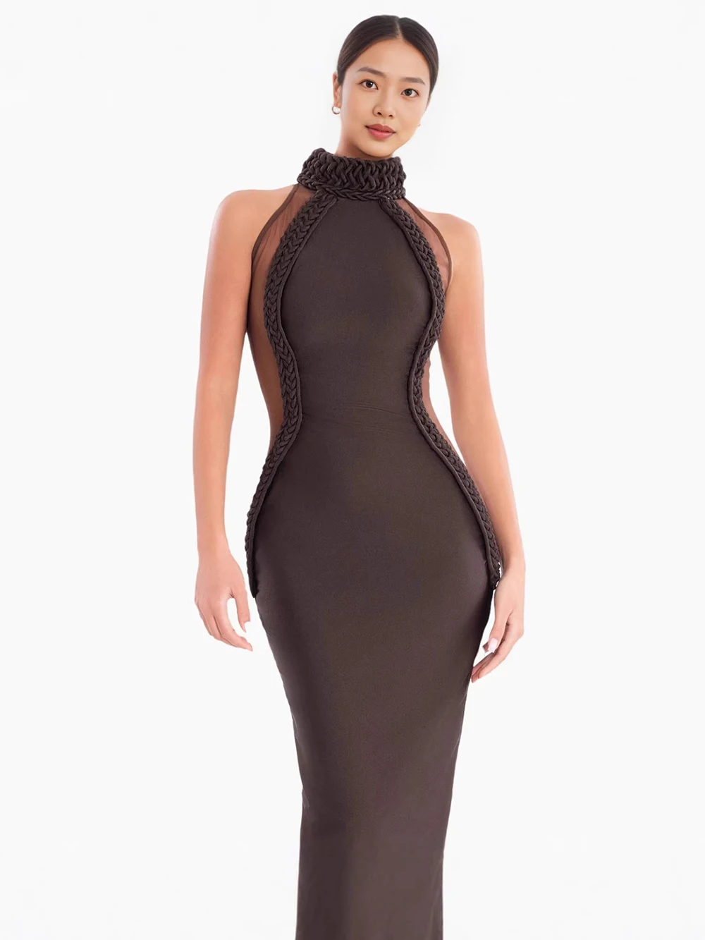 Tuta da donna europea e americana slim fit sexy con colletto rialzato Nuovo abito da festa in tessuto senza maniche con temperamento