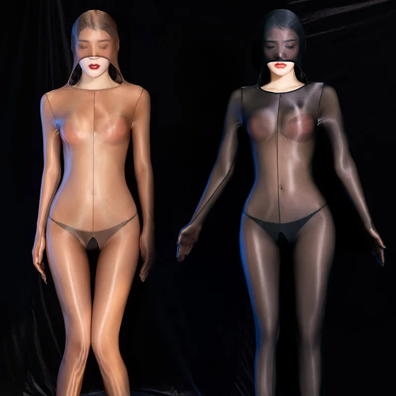 Sexy Bodysuit Women Full Body Shiny Glossy Jumpsuit Erotic Lingerie Perspective Seductive Open Crotch Tight SM Sex Porn Costumes