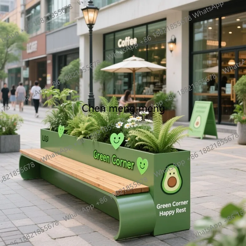 Modern Creative Planter Stool Hotel Commercial Street Stainless Steel Flower Trough Bench Designer Outdoor Furniture