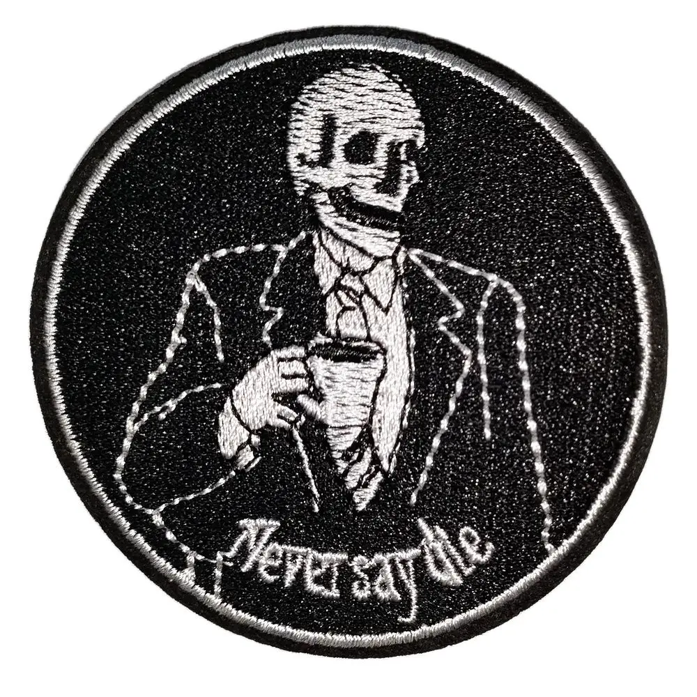 

Mr. Skull Boss Drinking Coffee Black Circle Embroidered Patch Iron On Applique ≈7cm Explore Travel Souvenir