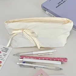 1 Piece Sweet Bow Pencil Case for Student Girl Chic Korean Simplicity Makeup Brush Organizer Cute Bow Lipstick Storage Bag